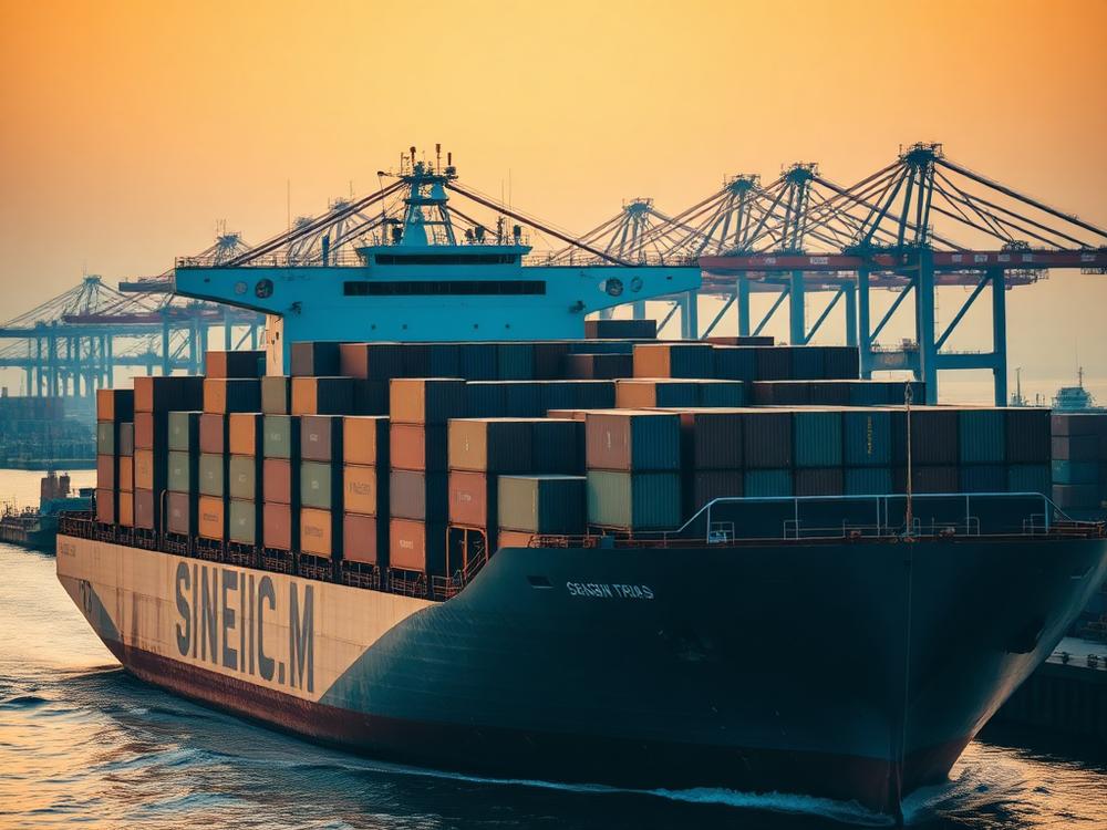 Container ship loaded with export containers at an Indian port