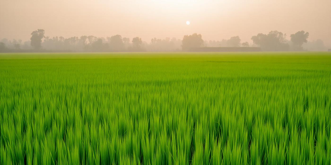Paddy rice field in Haryana, India at morning light