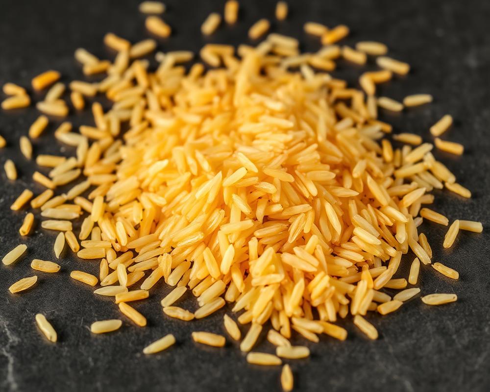 1401 Indian Basmati rice grains with a golden tone
